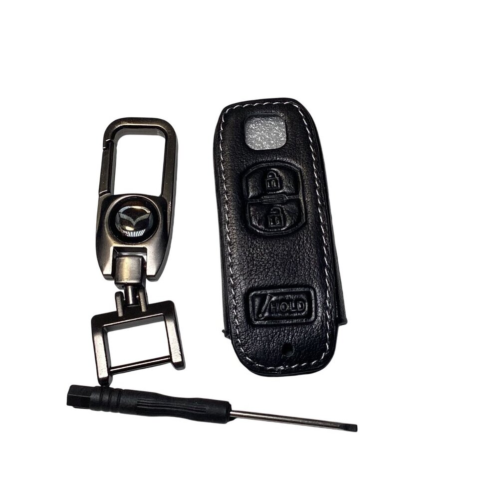 For Mazda Premium Key Fob and Key Chain Faux Black Leather New